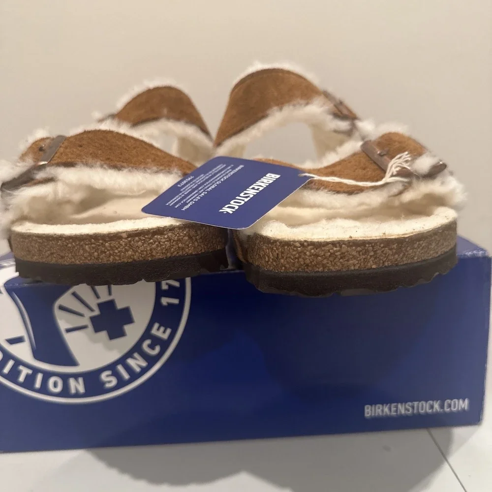 Birkenstock Unisex EU 43 M10W12 Reg Arizona Shearling Suede Leather Sandal Mink